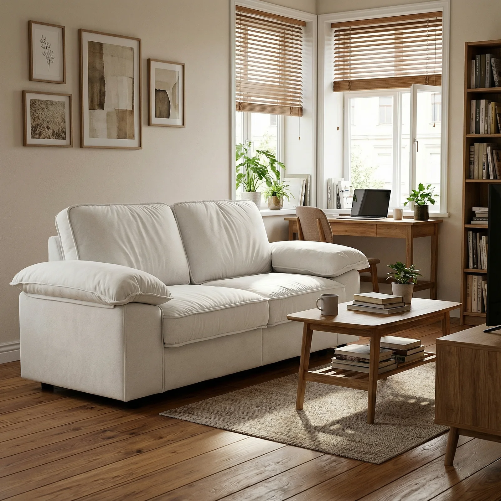 FX-P20M-2S-CW (2.5S SOFA)78.74INCH Space-Saving Storage Sofa, Cream White Tow Seat Cushions Couch with Hidden Storage Contemporary Loveseat for Living Room and