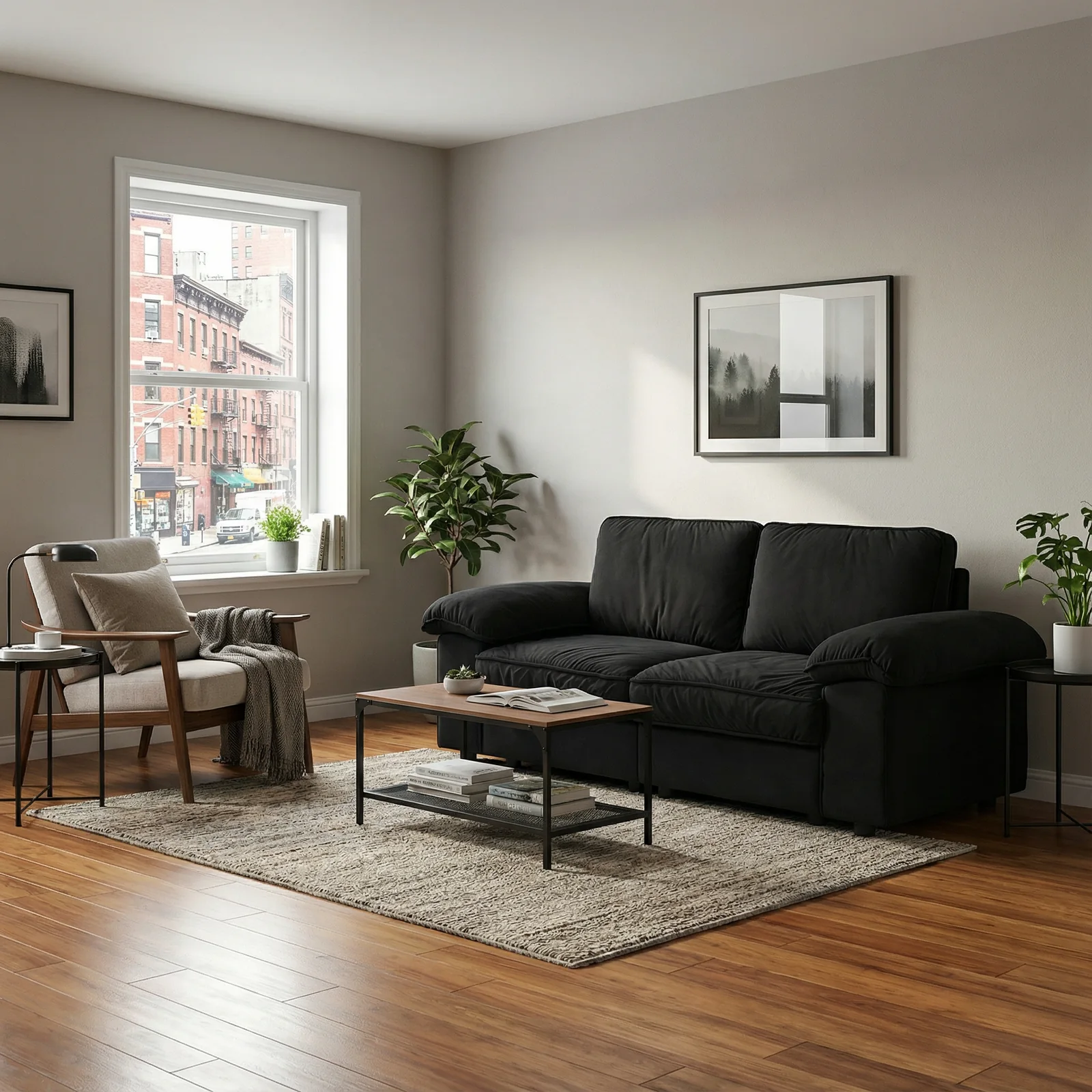 FX-P20M-2S-BK (2.5S SOFA)78.74Black Velvet Compact Sofa with Hidden Storage, 2-Seater Loveseat Space-Saving Couch for Small Apartment and Studio Living